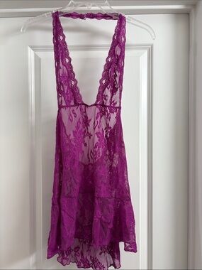 Victoria's Secret Lace Plunge Chemise in Magenta